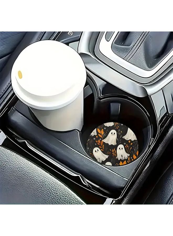2pcs Halloween Car Coasters Non Slip Rubber Cup Holders Spooky Ghosts Pumpkins Design - Image 4